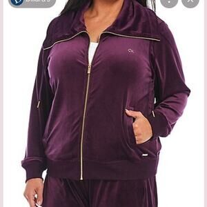 Calvin klein shawl collar faux leather trimmed velvet blazer jacket plus size 1X